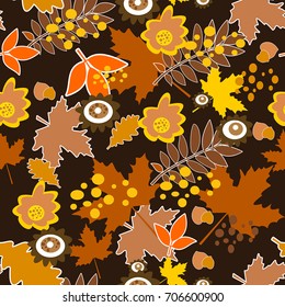 seamless patterns with autumn leaves on a dark background