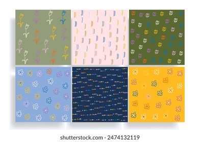 seamless patterns background with vector doodle floral elements