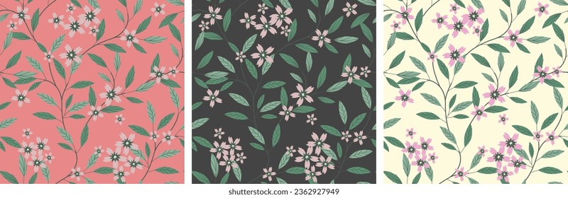 Seamless patterns  for background vector illustration with flowers ,leaf and floral. 
design for paper, fabric cover, interior decoration ,blanket,pillow,t-shirt,
fashion design,wallpaper and print 
