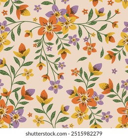 Patrones sin fisuras para la Ilustración vectorial de fondo con flores, hojas y flores, diseño floreciente de las flores para la cubierta de la tela, decoración interior, manta, textil, diseño de moda, Fondo de pantalla y regalo 