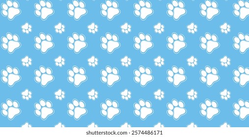 Seamless patterns and backgrounds with paw prints, hearts, bones and fish. Abstract vector illustration for pet shop websites and prints, social media posts, animal product design