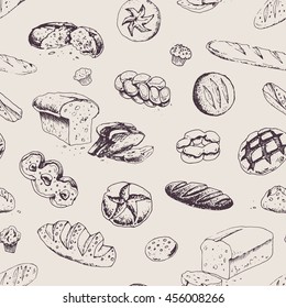 Seamless patterns - bakery products and bread. isolated vector. for packaging design and menu. vintage. dark elements on a light background
