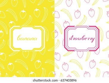 Seamless patterns with banana and strawberry