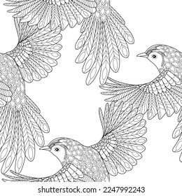 Seamless patterns. Beautiful flying birds. Textile background. Line graphics. 