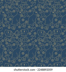 Seamless patterns. Beautiful flying birds. Textile background. Line graphics. 