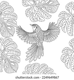 Seamless patterns. Beautiful flying birds. Textile background. Line graphics. 
