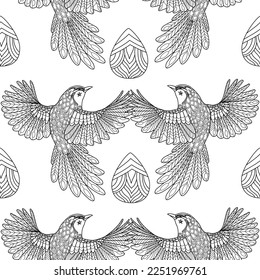 Patrones sin inconvenientes. Hermosos pájaros voladores. Fondo textil. Gráficos de línea. 
