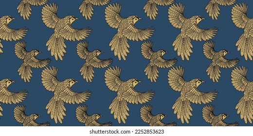 Seamless patterns. Beautiful flying birds. Textile background. Line graphics.