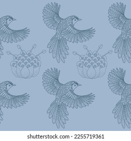 Patrones sin inconvenientes. Hermosos pájaros voladores. Fondo textil. Gráficos de línea.
