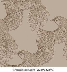 Patrones sin inconvenientes. Hermosos pájaros voladores. Fondo textil. Gráficos de línea. 
