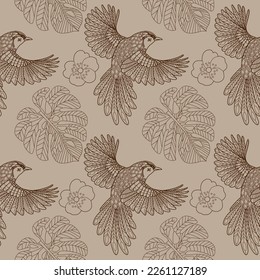 Patrones sin inconvenientes. Hermosos pájaros voladores. Fondo textil. Gráficos de línea. 
