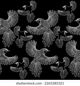 Seamless patterns. Beautiful flying birds. Textile background. Line graphics. 