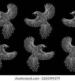 Seamless patterns. Beautiful flying birds. Textile background. Line graphics. 
