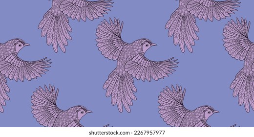 Patrones sin inconvenientes. Hermosos pájaros voladores. Fondo textil. Gráficos de línea.