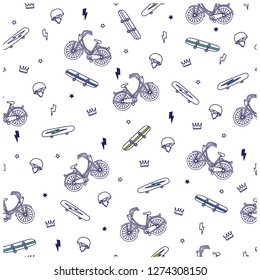 Seamless patterns with bikes, skates and helmet.Vector illustration design for fashion fabrics, textile graphics, prints, wallpapers and other uses.