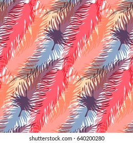 Seamless patterns of bird feathers. Colorful vector illustration. Pastel and bright colors.