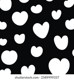 Seamless patterns with black and white hearts background Space for selling products, backdrop, wallpaper, background, text. Vintage style background. Vector illustration.