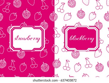 Seamless patterns with blackberry, strawberry and cherry.