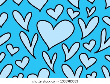 Seamless patterns with blue hearts, Love background, heart shape vector, valentines day, texture, cloth, wedding wallpaper, textiles, scrapbook, gift wrapping paper, romance concept