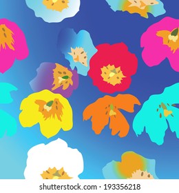 Seamless patterns blue tulips on a light blue radiance background.