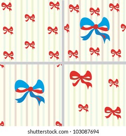 Seamless patterns with bow and stripes set
