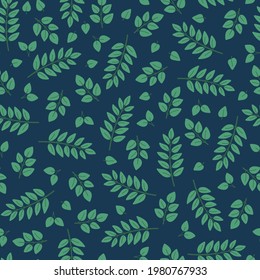 Seamless patterns with branches on a blue background in cartoon style. Vector floral backgrounds for greeting cards, kids fabric, wallpapers, scrapbooking, gift wrap and more