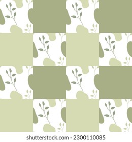 Patrones sin inconvenientes. Ramas de flores silvestres, ajedrez, cuadrícula. Colores verdes. Graciosa textura linda para el diseño de superficie. Para imprimir sobre tela, papel de pared, papel, cortinas, papel envolvente