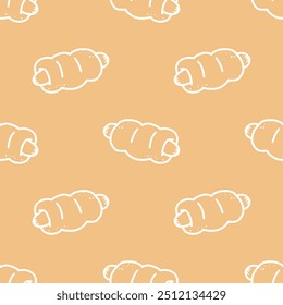 Seamless patterns of Bread with Hotdog cartoon doodle.