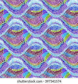Seamless patterns with bright mosaic drawing in doodle style. Hand-drawn illustration. Vector.