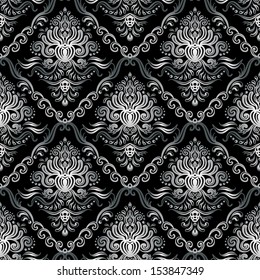 Seamless Patterns With Calligraphic Damask Ornament
