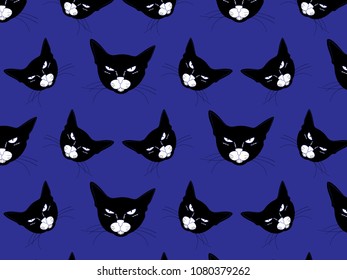 Seamless patterns of cat head. Digital freehand abstract background vector. Works for prints, social media post, poster, home decor, cover, wallpaper, flyer, textile fabric print