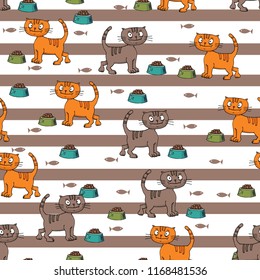 seamless patterns with cats, tracing, hand drawing, vector