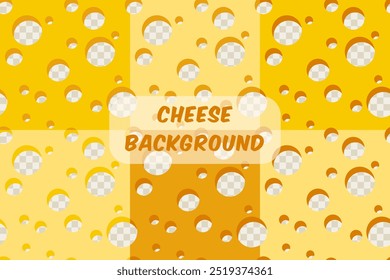 Seamless patterns with cheese square slices, transparent holes. Cheese texture as design element for backgrounds. Flat simple style
