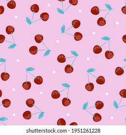 
Seamless patterns with cherries on a pink background.