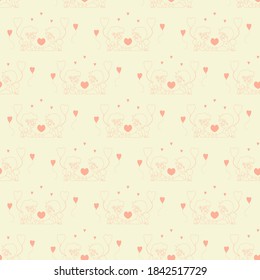 Seamless patterns. Childrens collection. Cute children angels - a girl and a boy with balloons. outline drawing on a light yellow background. Vector. For valentines, textiles, packaging and decor