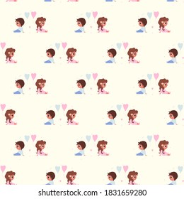 Seamless patterns. Childrens collection of ethnic people. scandinavian style. Cute dark-skinned children - girl and boy with balloons on a light background are sitting. Vector. For textiles, packaging