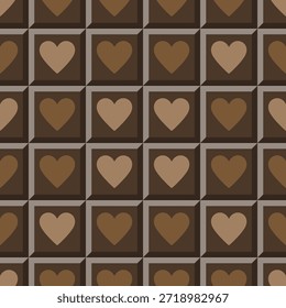Nahtlose Muster mit Schokoriegel und Herzen, Valentinstag-Hintergrund. für Stoffdruck, Geschenkpapier, Tapete, Hochzeitsdekor. Vektorgrafik