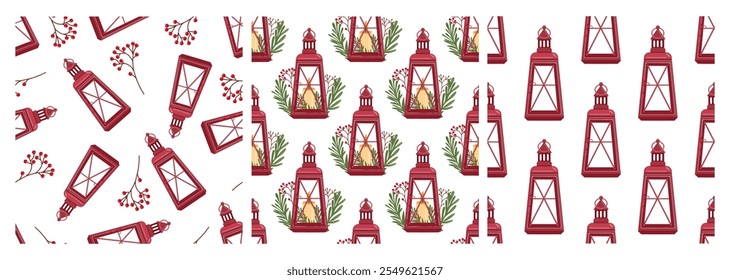 Seamless patterns with Christmas lanterns and festive elements