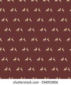 Seamless patterns with Christmas reindeer on brown background, vector illustration