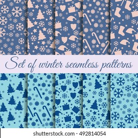 Seamless patterns Christmas. Winter color trends: Riverside, Pale Dogwood, Island Paradis. Vector illustration.