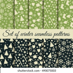 Seamless patterns Christmas. Winter pattern with Christmas symbols. Vector illustration.
