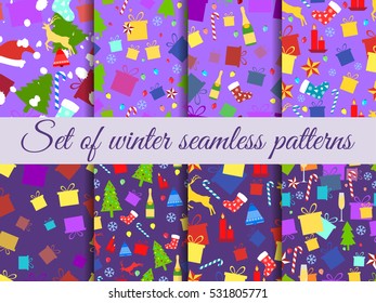 Seamless patterns Christmas. Winter pattern with Christmas symbols. Vector illustration.