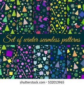 Seamless patterns Christmas. Winter pattern with Christmas symbols. Vector illustration.