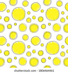 Seamless patterns. Circles of different sizes, hand made. Black and yellow.