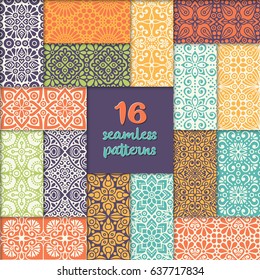 Seamless patterns collection background. Vintage decorative elements. Hand drawn background. Islam, Arabic, Indian, ottoman motifs. Perfect for printing on fabric or paper.