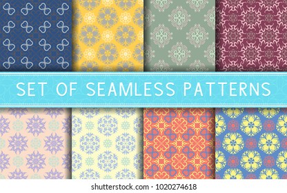 Seamless patterns. Collection of colored floral backgrounds for textile, fabrics or wallpapers
