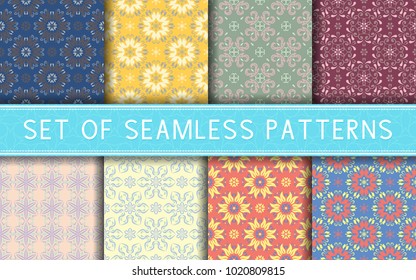 Seamless patterns. Collection of colored floral backgrounds for textile, fabrics or wallpapers