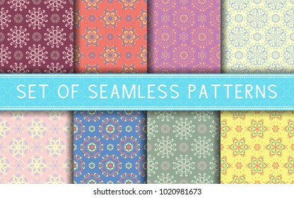 Seamless patterns. Collection of colored floral backgrounds for textile, fabrics or wallpapers