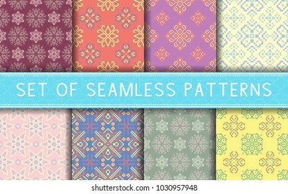 Seamless patterns. Collection of colored floral backgrounds for textile, fabrics or wallpapers