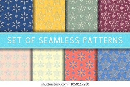 Seamless patterns. Collection of colored floral backgrounds for textile, fabrics or wallpapers